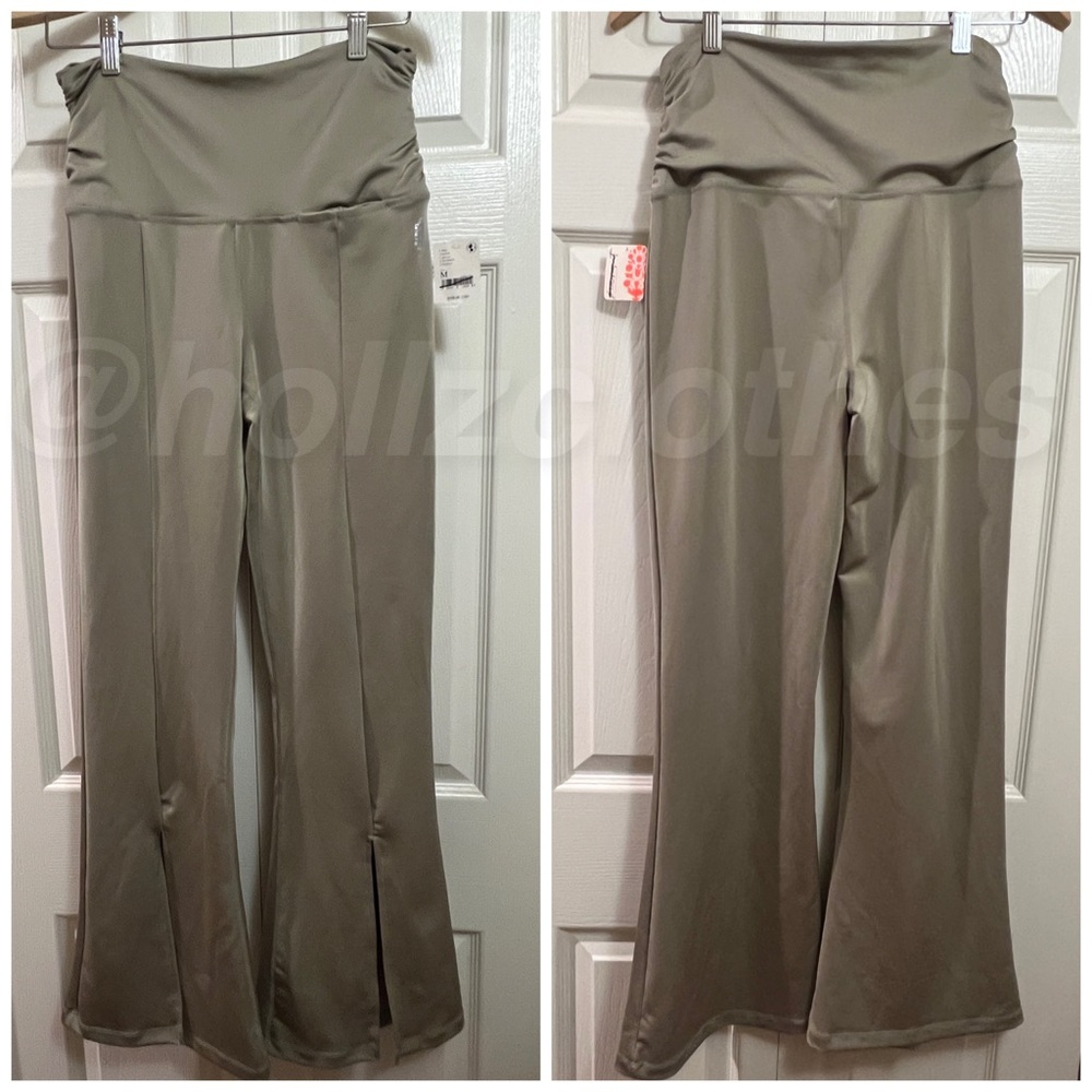 Free People Shine Ruched Vented Kick Flare Leggings Green - Picture 3 of 9